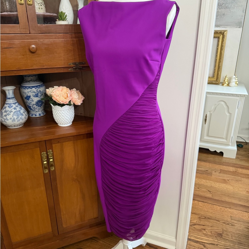 Sleeveless Purple Ruched Sheath Dress - Brand: